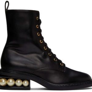 Nicholas Kikwood pearl boots, Handcrafted ankle-high buffed calfskin boots.
